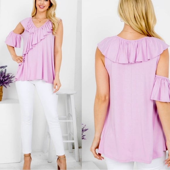Chic Lilac Ruffle Blouse - Picture 4 of 14